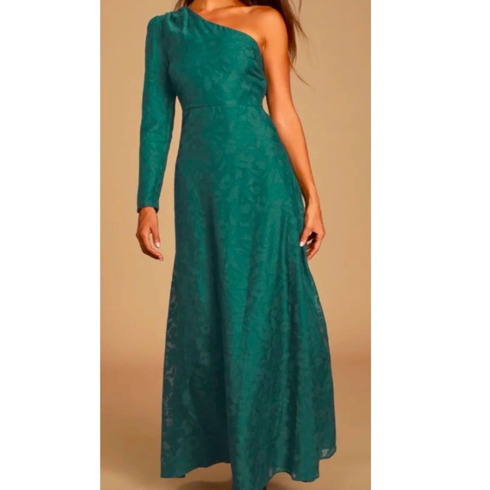 NWT Lulus One Shoulder Green Floral Maxi Dress Medium